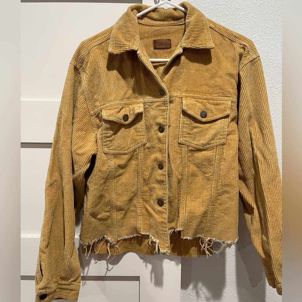 Corduroy crop jacket in mustard yellow